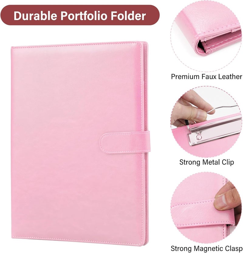 JTTJDB Professional Padfolio, Multi Function Faux Leather Portfolio Binder with Clipboard - Interview Resume Folder, Legal Document, Business Card Holder, for Office, Conference, Interviews (Pink) - Image 4